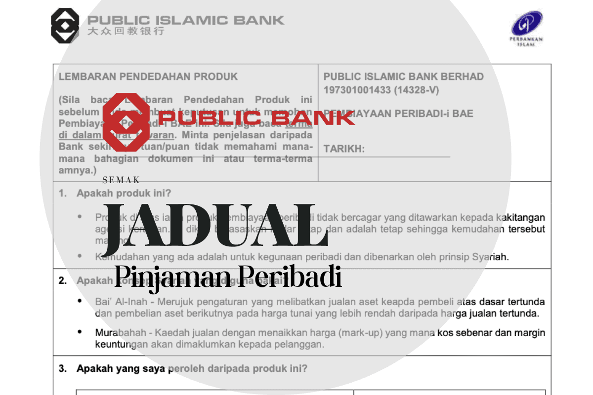 Jadual pinjaman peribadi Public Bank